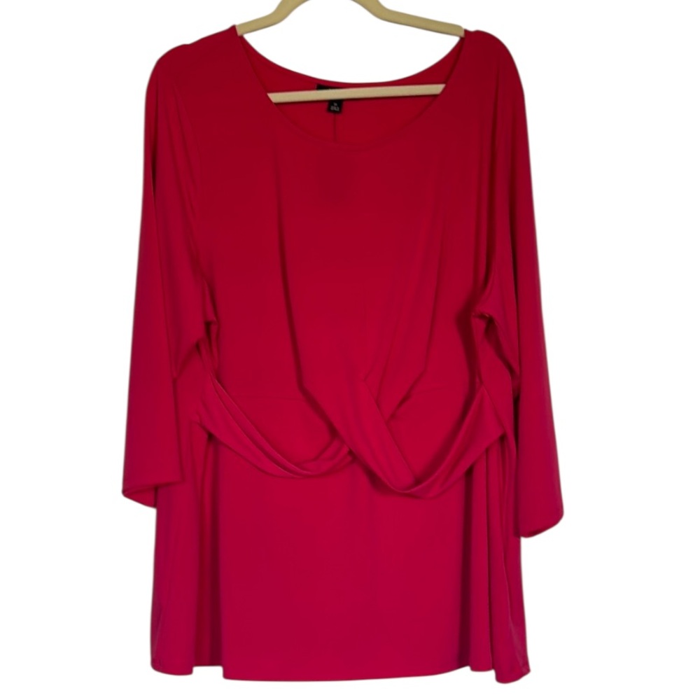 ALFANI Women's Flamenco Pink 3/4 Sleeves Crossover Wrap Tunic Top Size 3X NEW